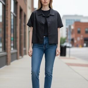 Marni Black Cropped Boxy Short-Sleeve Jacket